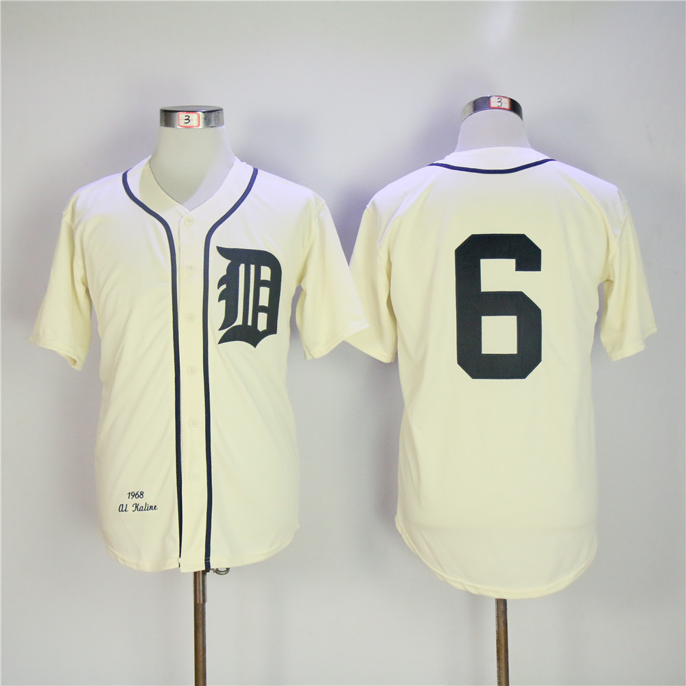 Men Detroit Tigers #6 Kaline Cream Throwback MLB Jerseys